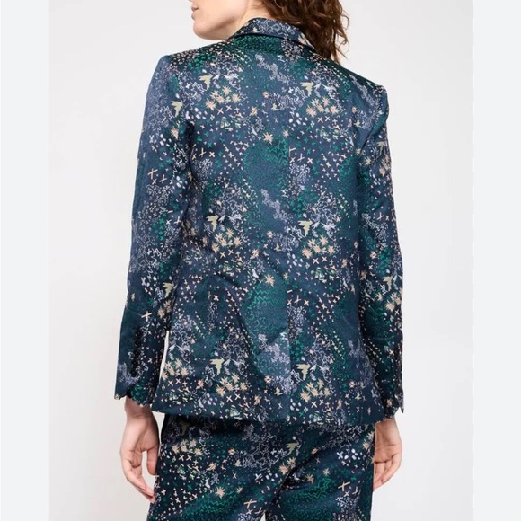 ZADIG and VOLTAIRE Viking Jacquard Glam Blazer Jacket Single Button Green Blue - Picture 3 of 16